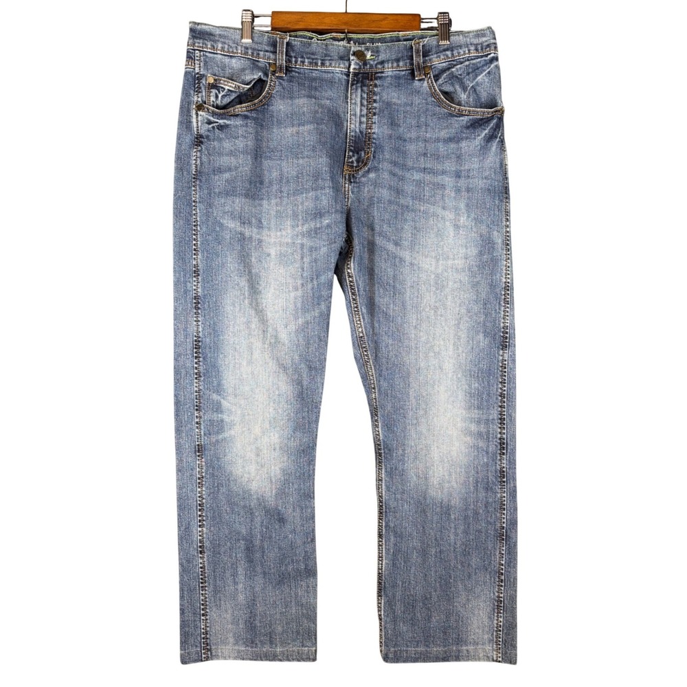Wrangler Retro Slim Straight Jeans Blue Denim Mens 38x32 Grunge Y2K Streetwear